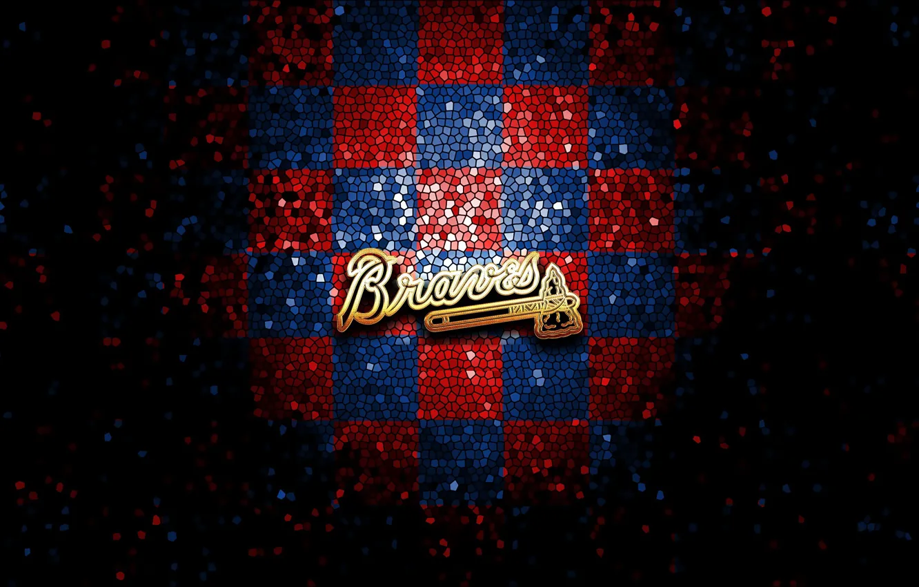 Photo wallpaper glitter, checkered, baseball, Atlanta Braves, MLB, wallpaper, logo, Sport