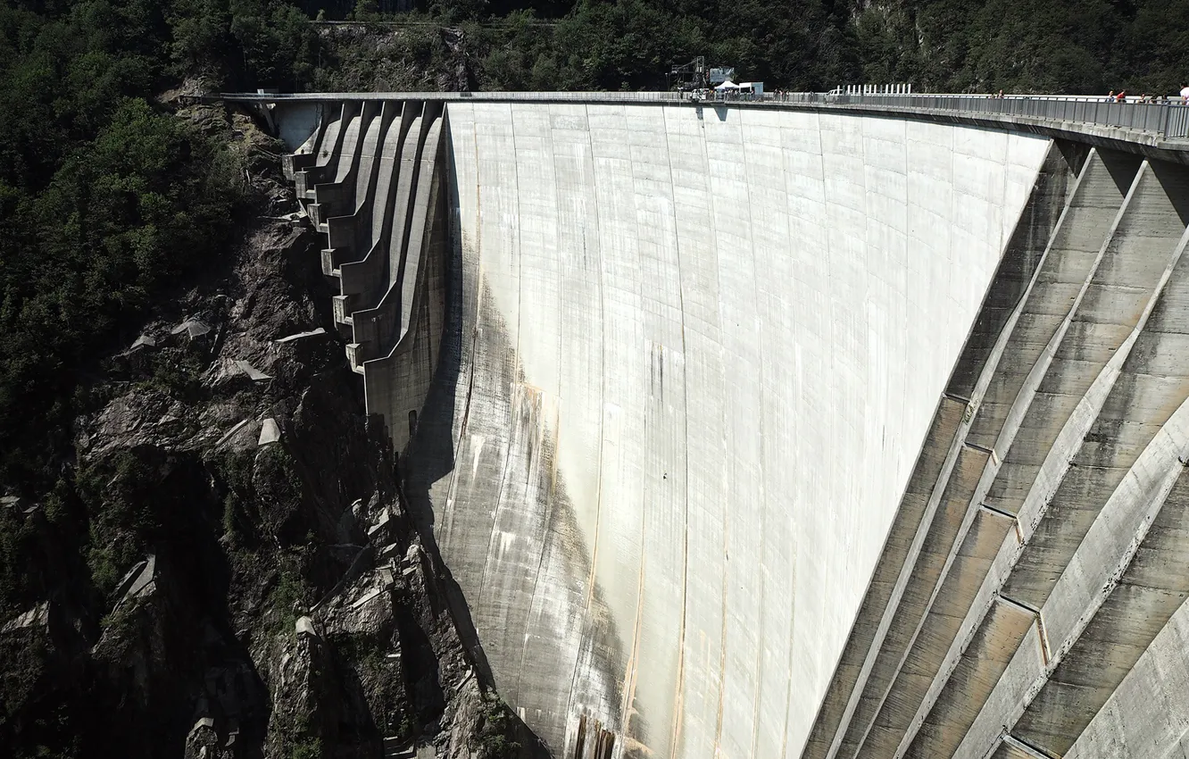 Photo wallpaper design, dam, Switzerland, Locarno, 220 meter high Verzasca dam Dam