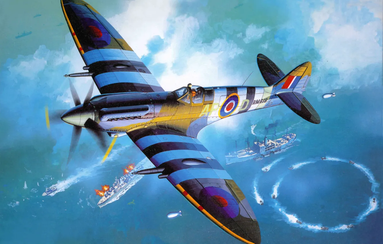 Photo wallpaper the plane, fighter, art, English, BBC, various, it, Supermarine Spitfire