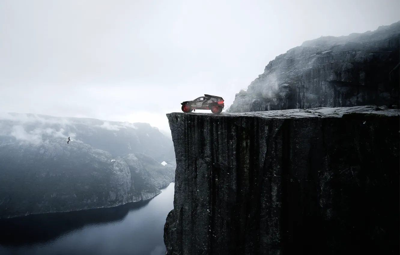 Photo wallpaper Audi, Rocks, Norway, Norway, Audi RS Q e-tron, Virtual world tour, Pulpit Rock, Virtual World …