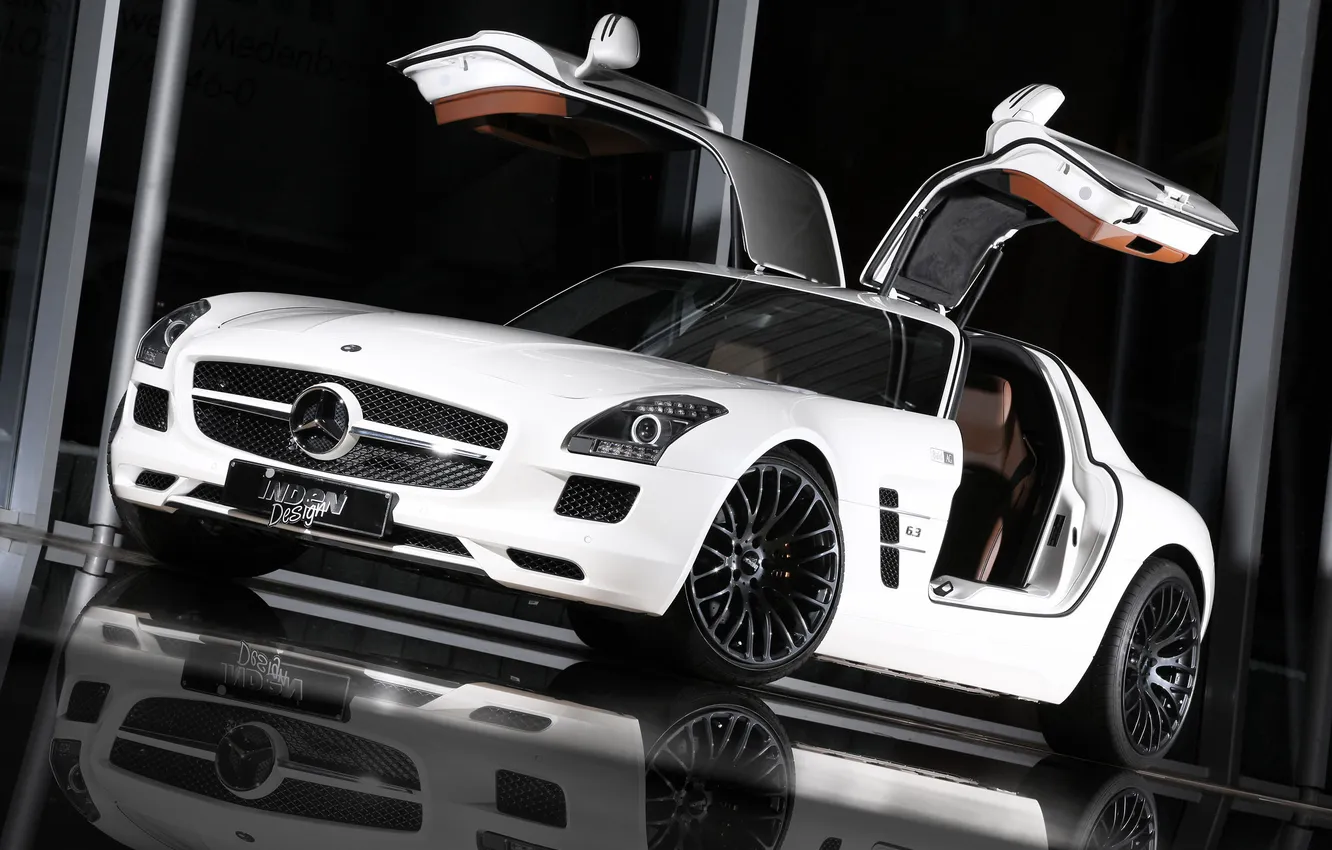Photo wallpaper car, machine, reflection, tuning, reflection, INDEN Design Mercedes SLS AMG, 2400x1602