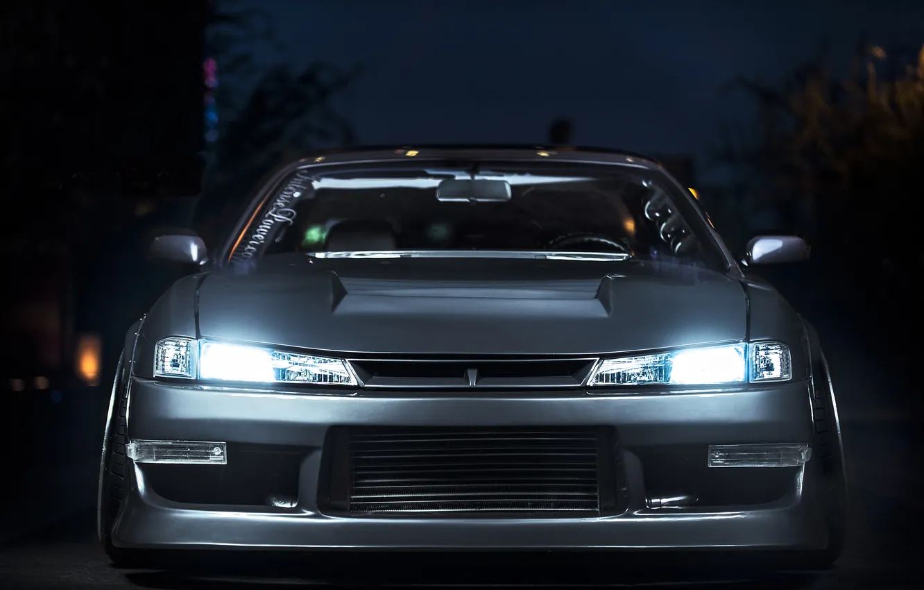 Photo wallpaper night, glare, silver, Silvia, Nissan, Nissan, 200sx, Sylvia