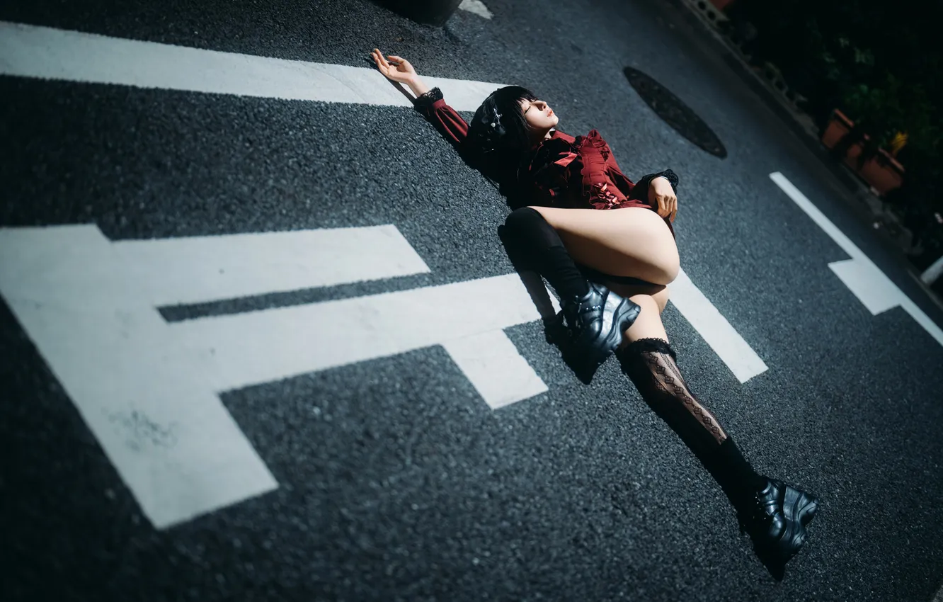 Photo wallpaper ass, model, women, asian, lying down, closed eyes, Flashing, Chun Momo