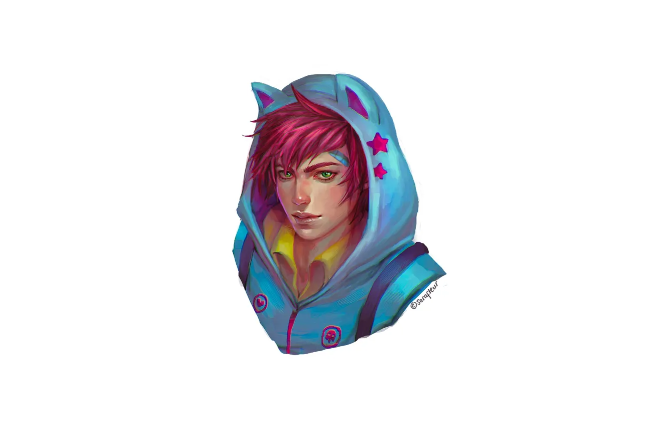 Photo wallpaper look, minimalism, hood, guy, ears