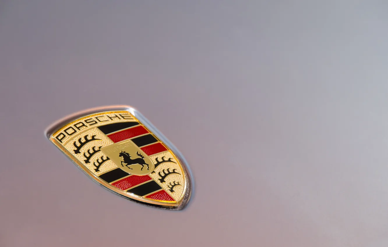 Photo wallpaper macro, Porsche, the hood, emblem