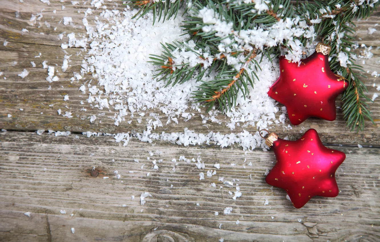 Photo wallpaper snow, tree, Christmas decorations
