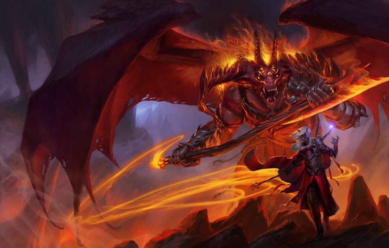 Photo wallpaper magic, wings, monster, the demon, monster, axe, Sword Coast Legends