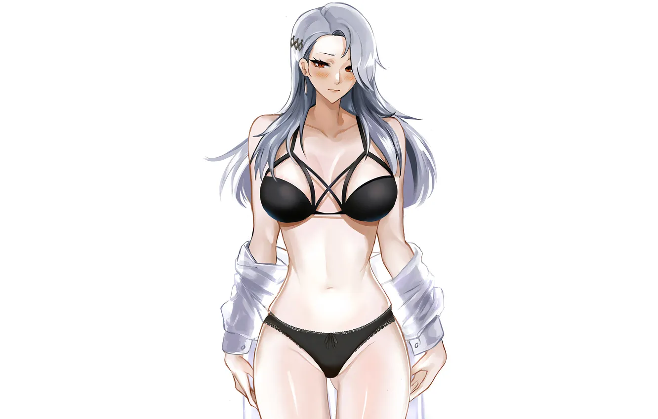 Photo wallpaper girl, sexy, lingerie, bra, cleavage, panties, long hair, boobs