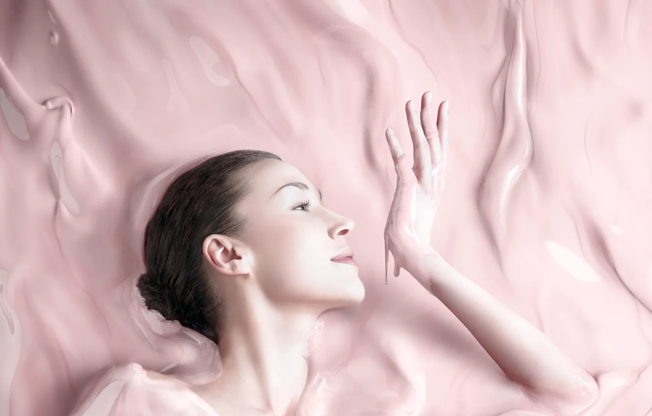 Photo wallpaper girl, pink background, Christophe Gilbert, strawberry cream