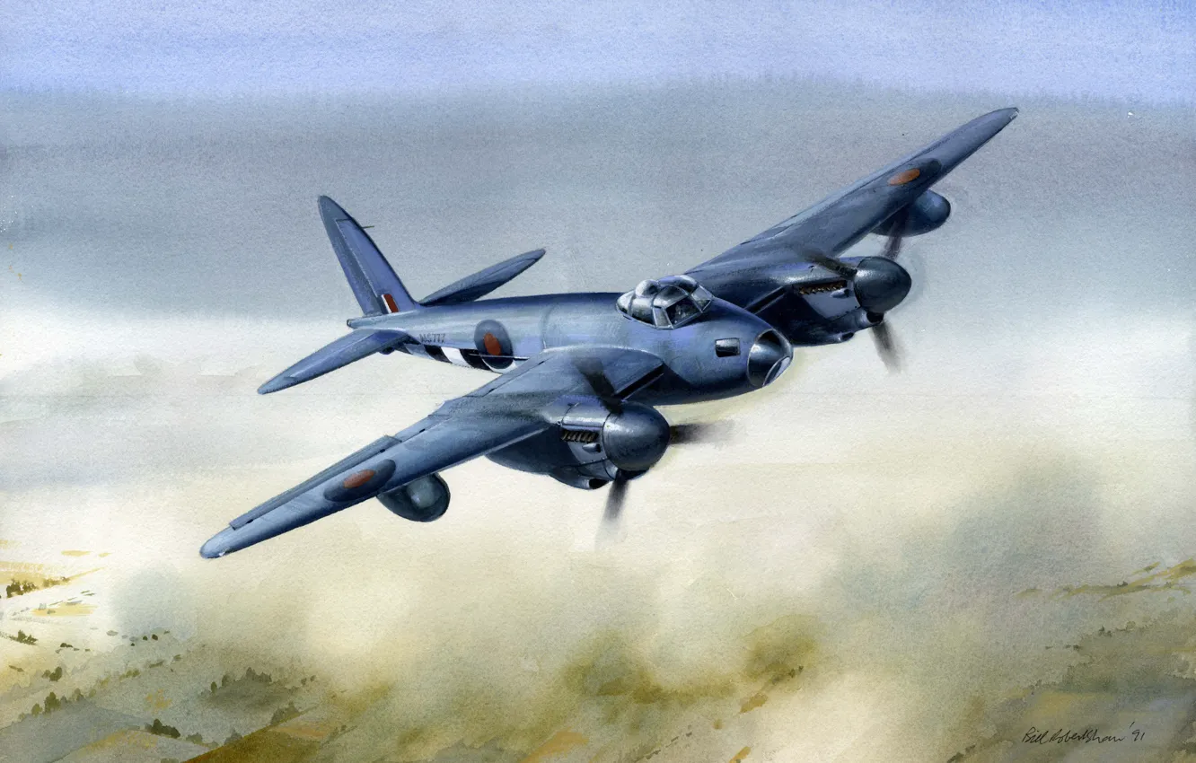 Photo wallpaper war, art, painting, drawing, ww2, british airplane, de havilland mosquito