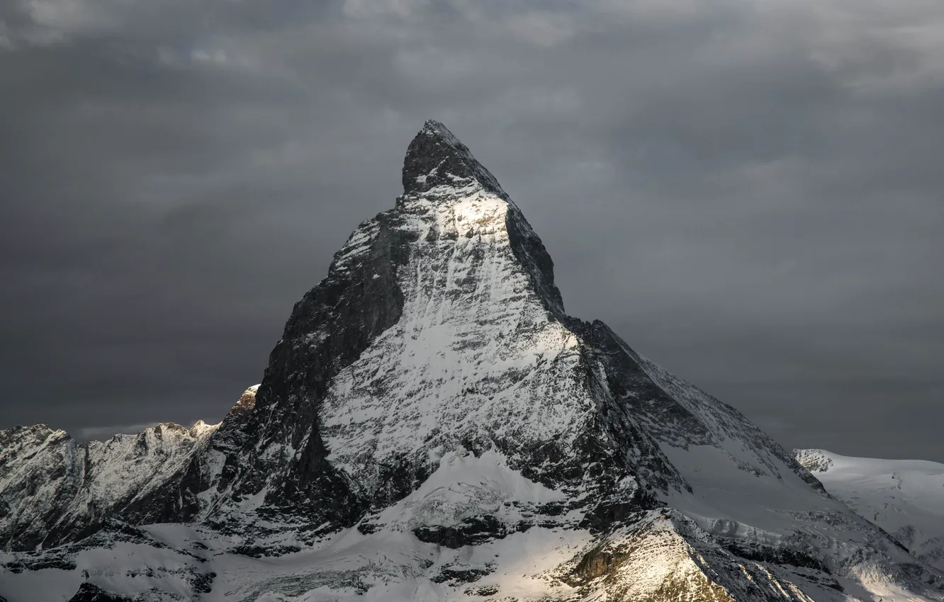 Photo wallpaper snow, dawn, mountain, top, peak, Matterhorn