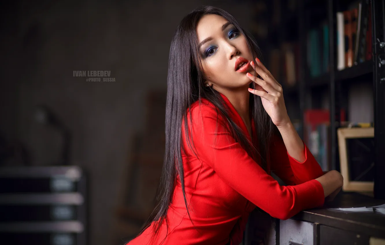 Photo wallpaper look, portrait, makeup, dress, brunette, hairstyle, Asian, beauty