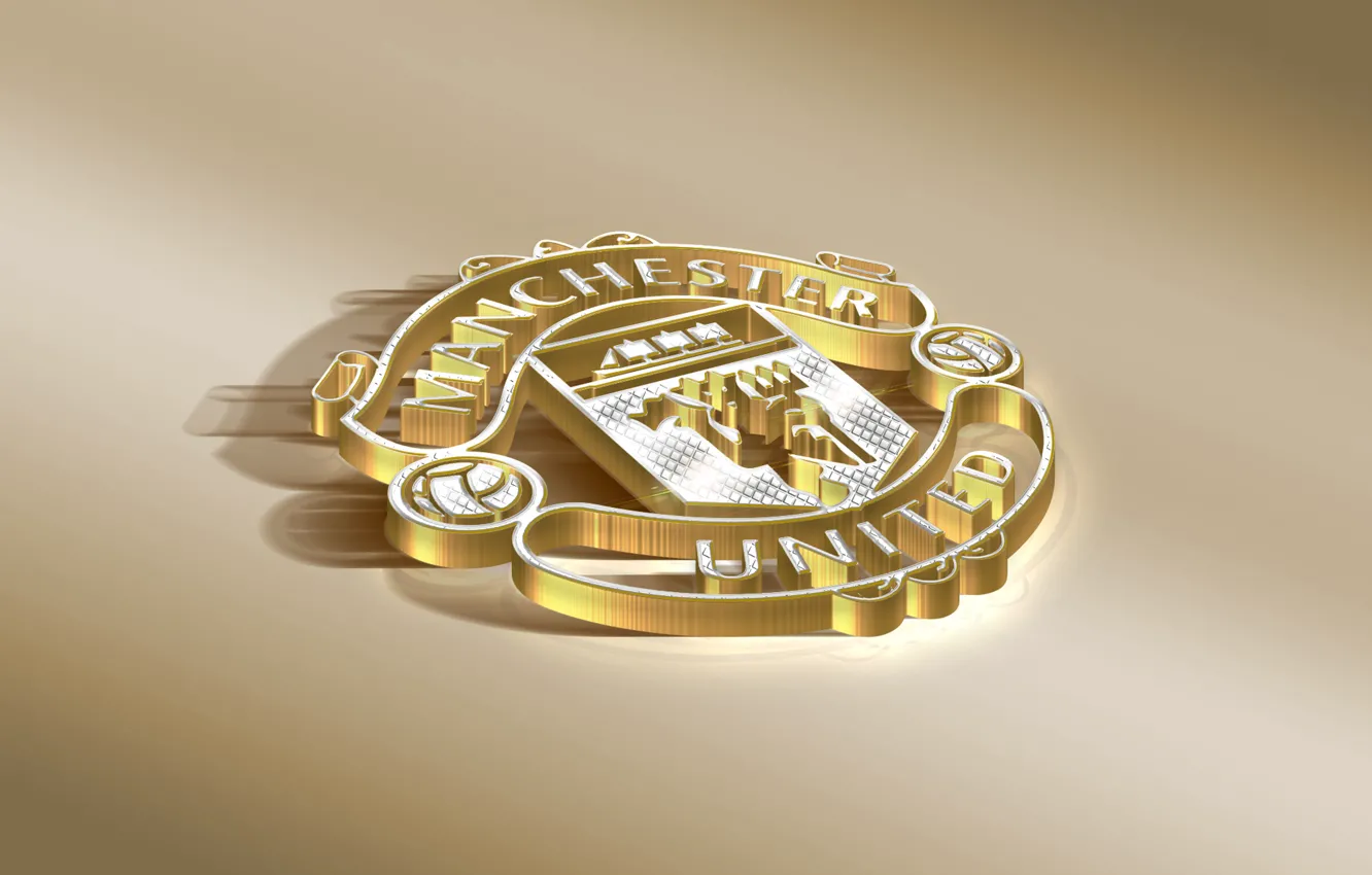 Photo wallpaper Logo, Golden, Football, Manchester United, Soccer, Silver, Emblem, English Club
