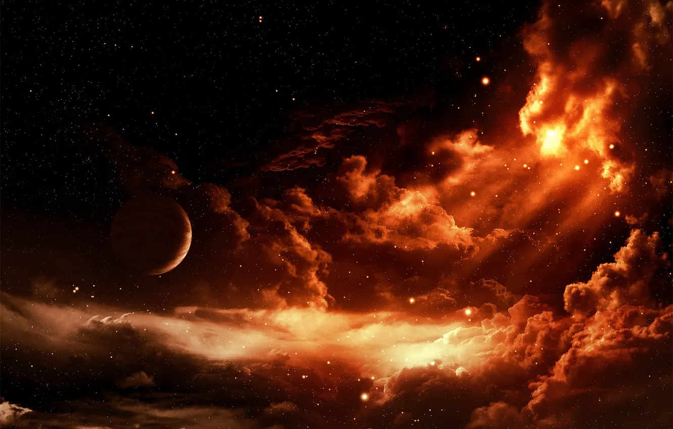 Photo wallpaper stars, clouds, planet