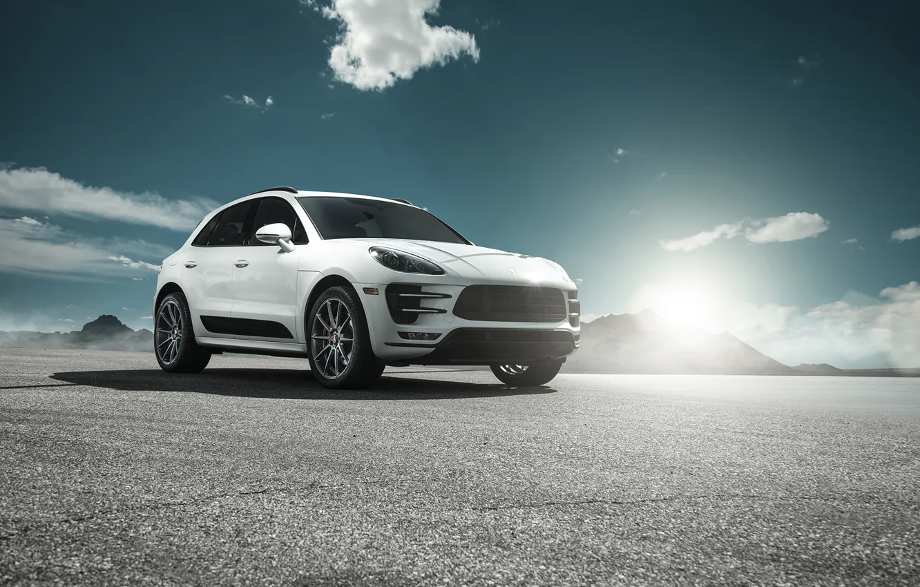 Photo wallpaper car, Porsche, white, Macan