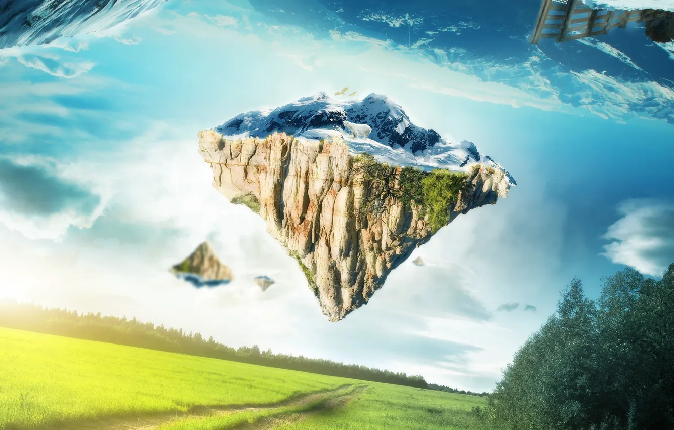 Photo wallpaper mountains, nature, collage, polar bear, render, beautiful pictures