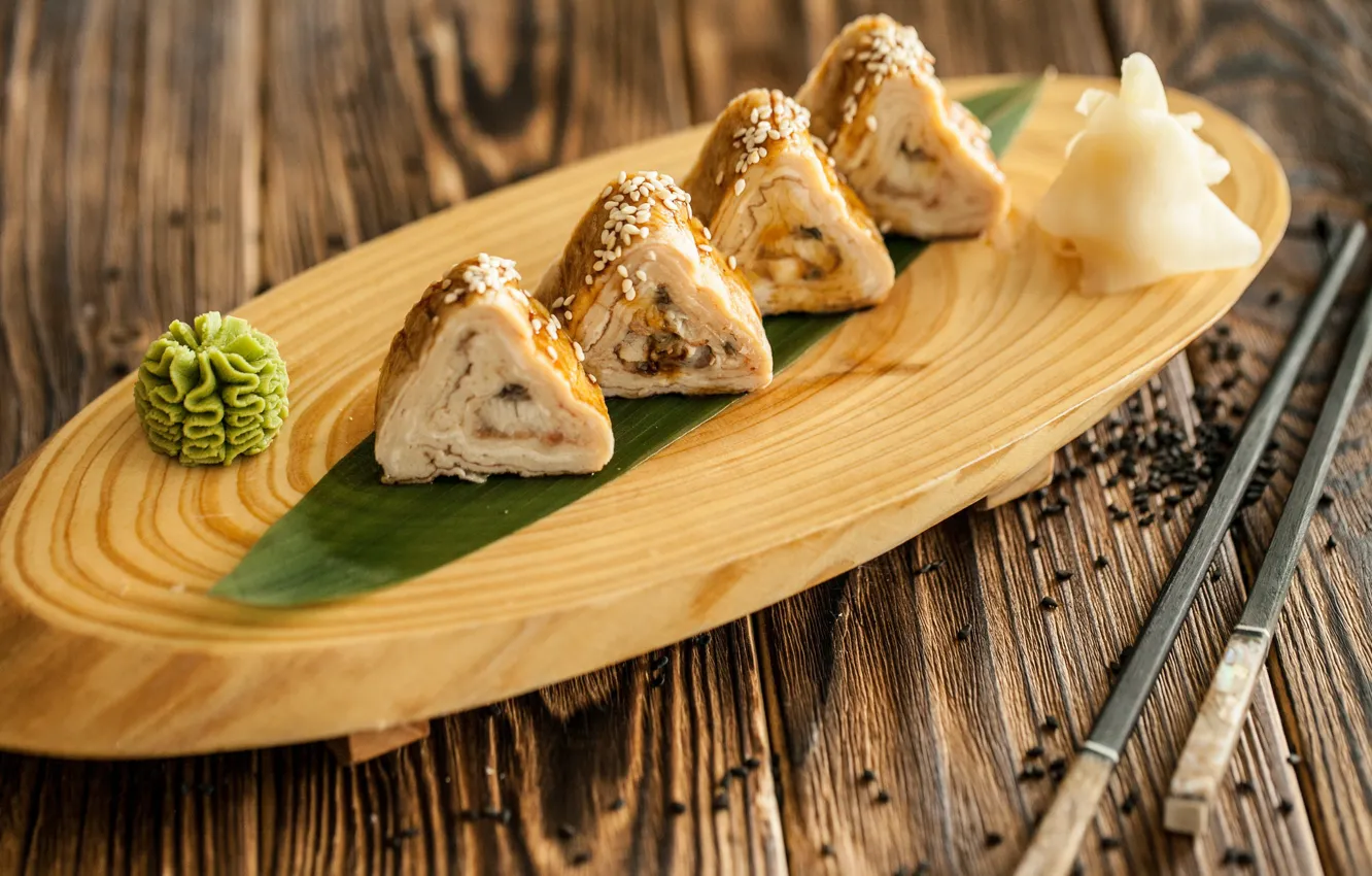 Photo wallpaper sticks, delicious, rolls, wasabi