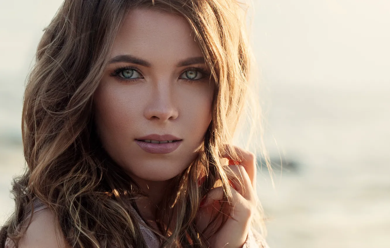 Photo wallpaper look, the sun, background, portrait, makeup, hairstyle, brown hair, beauty