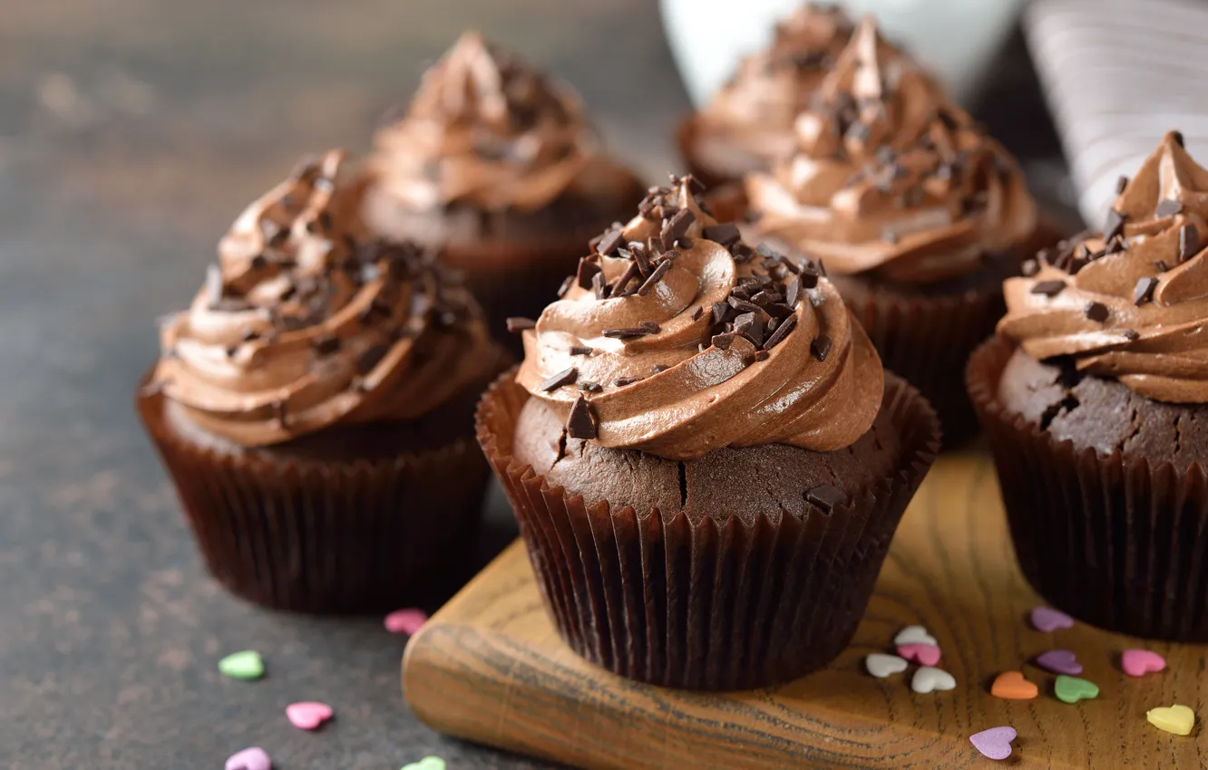 Photo wallpaper cream, sweet, chocolate, cupcakes, dessert