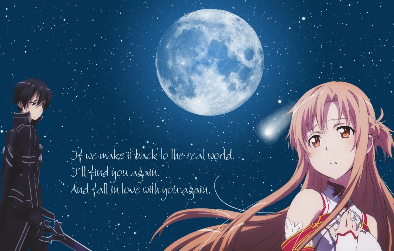Photo wallpaper look, night, the moon, anime, art, guy, sword art online, sword art online
