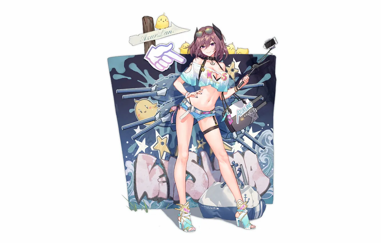 Photo wallpaper girl, sexy, cleavage, boobs, anime, beautiful, short hair, pretty