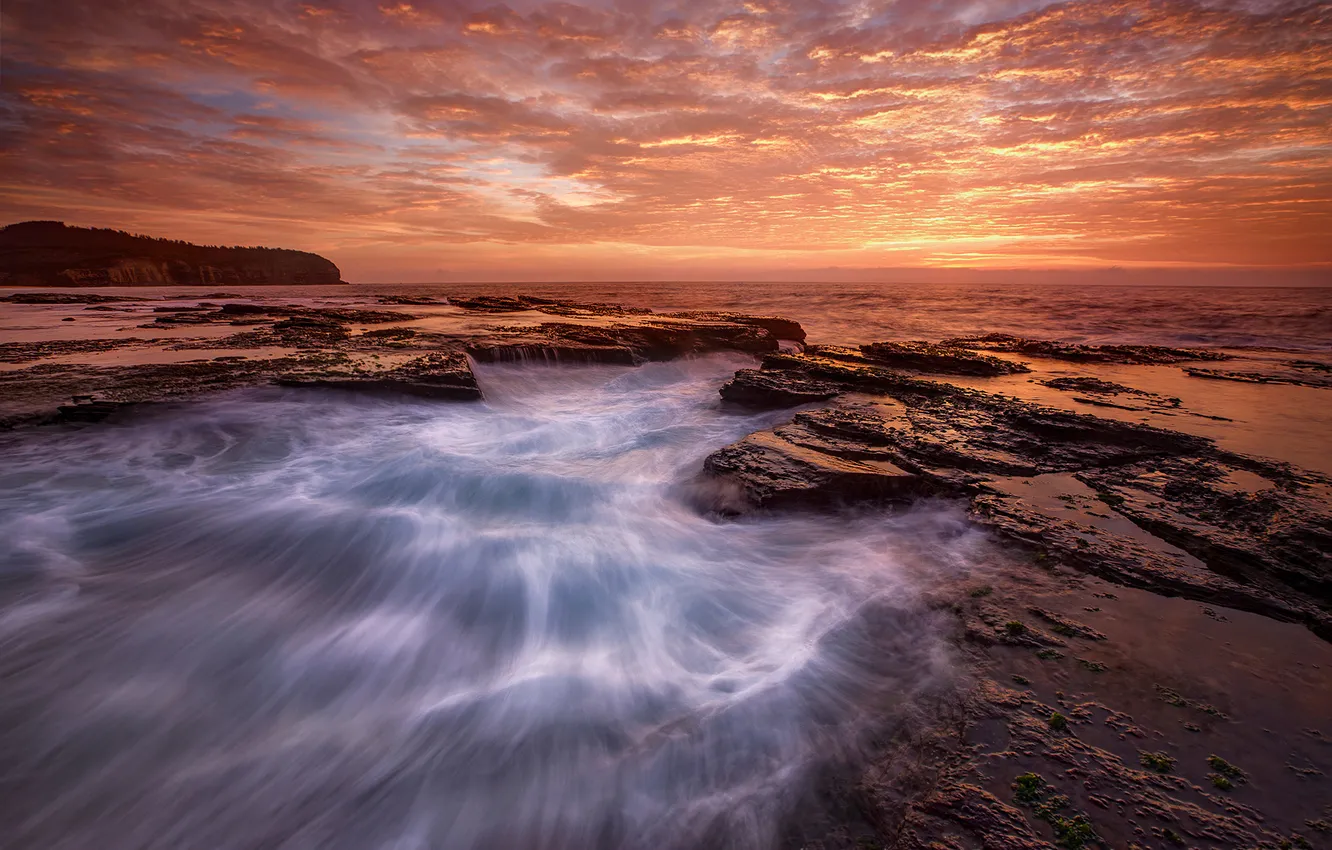 Photo wallpaper sea, wave, the sky, rocks, excerpt