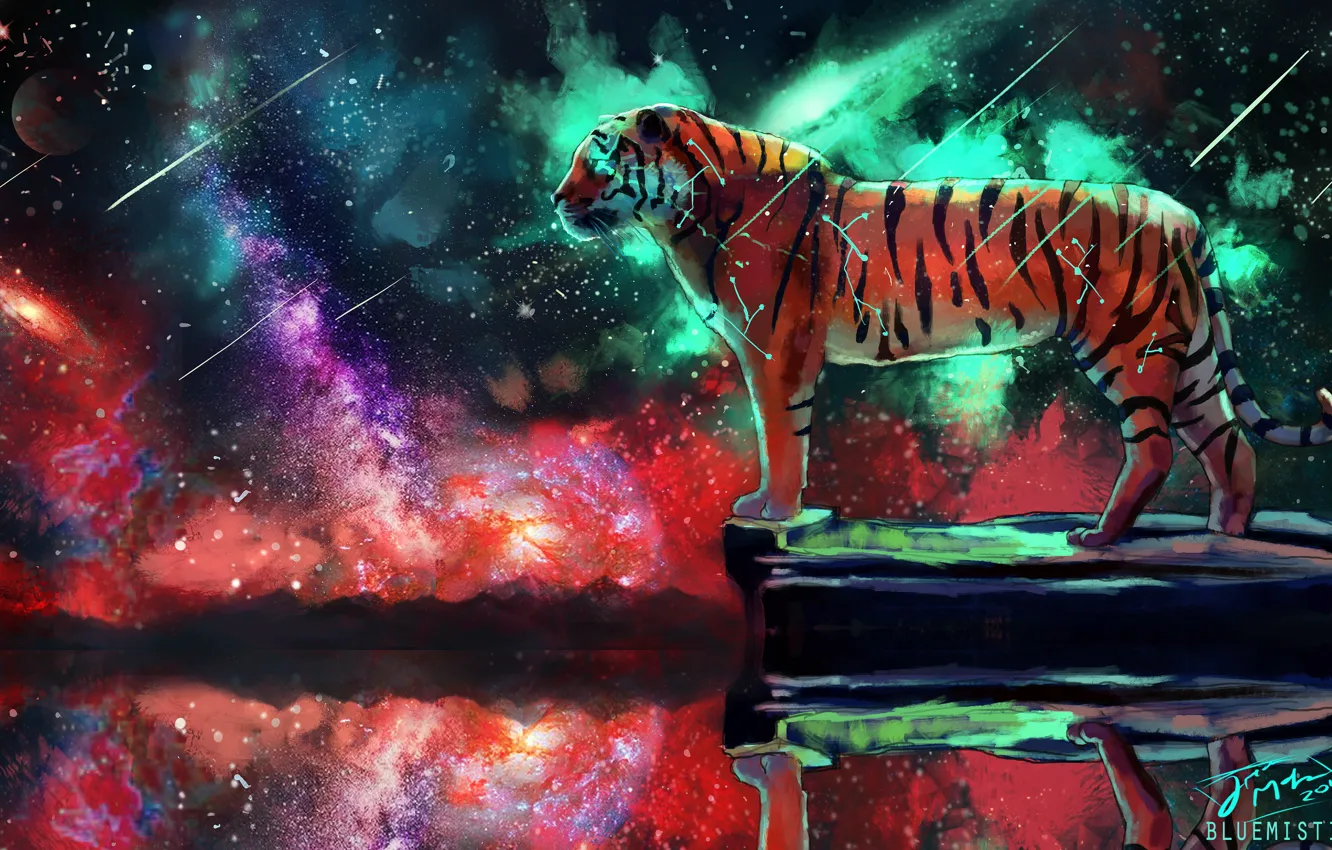Photo wallpaper space, tiger, fiction, by Bluemisti