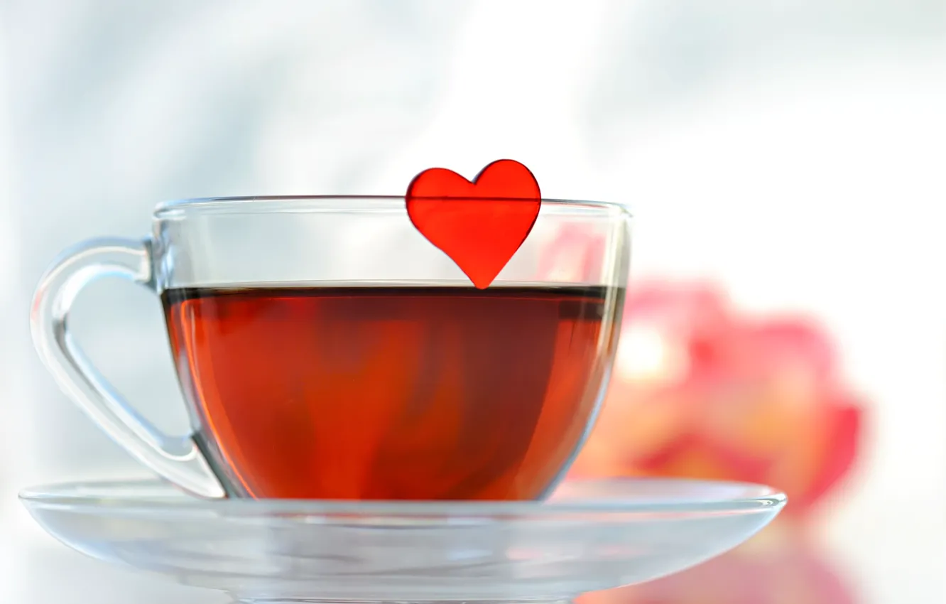 Photo wallpaper glass, tea, Cup, heart, saucer