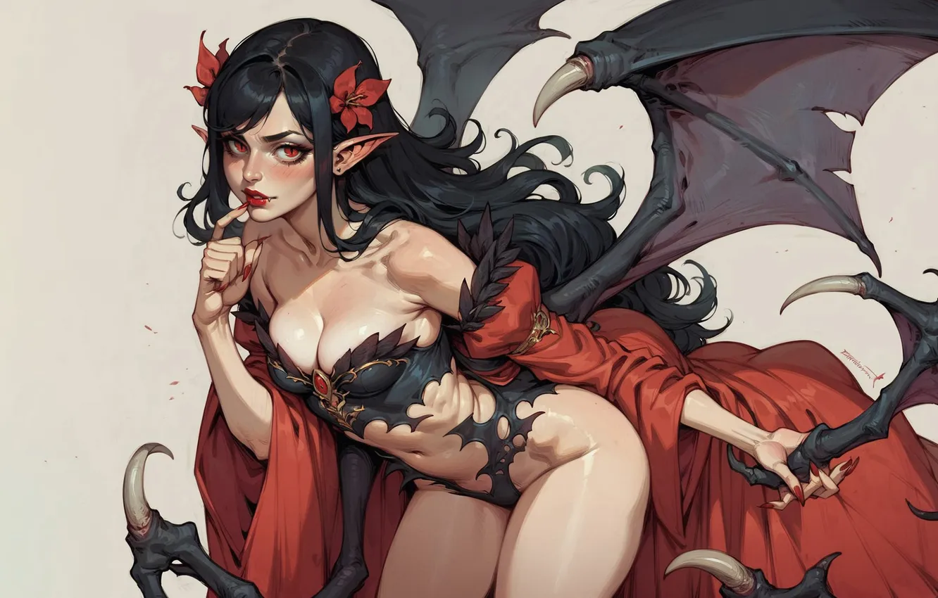 Photo wallpaper look, girl, wings, vampire