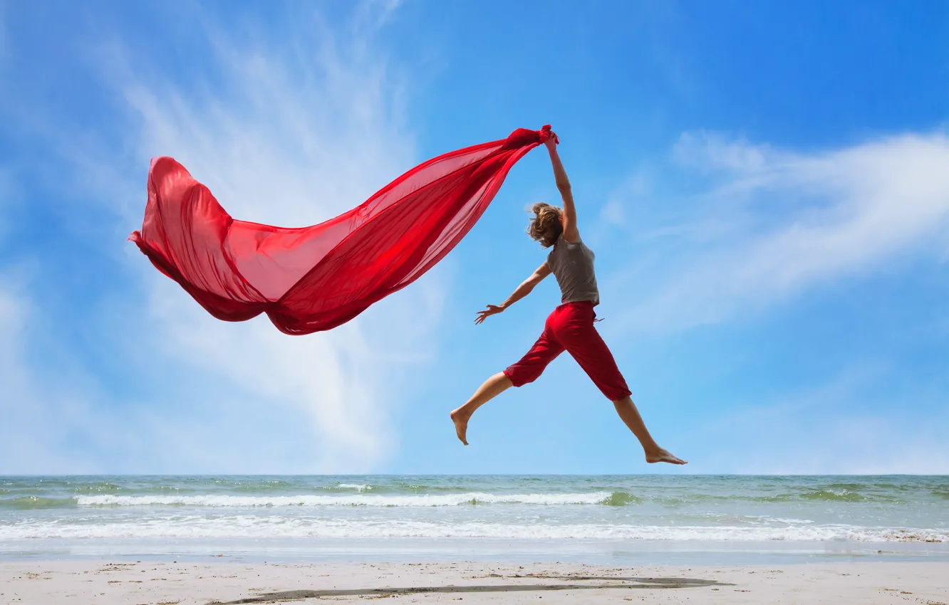 Photo wallpaper desert, jump, cloth