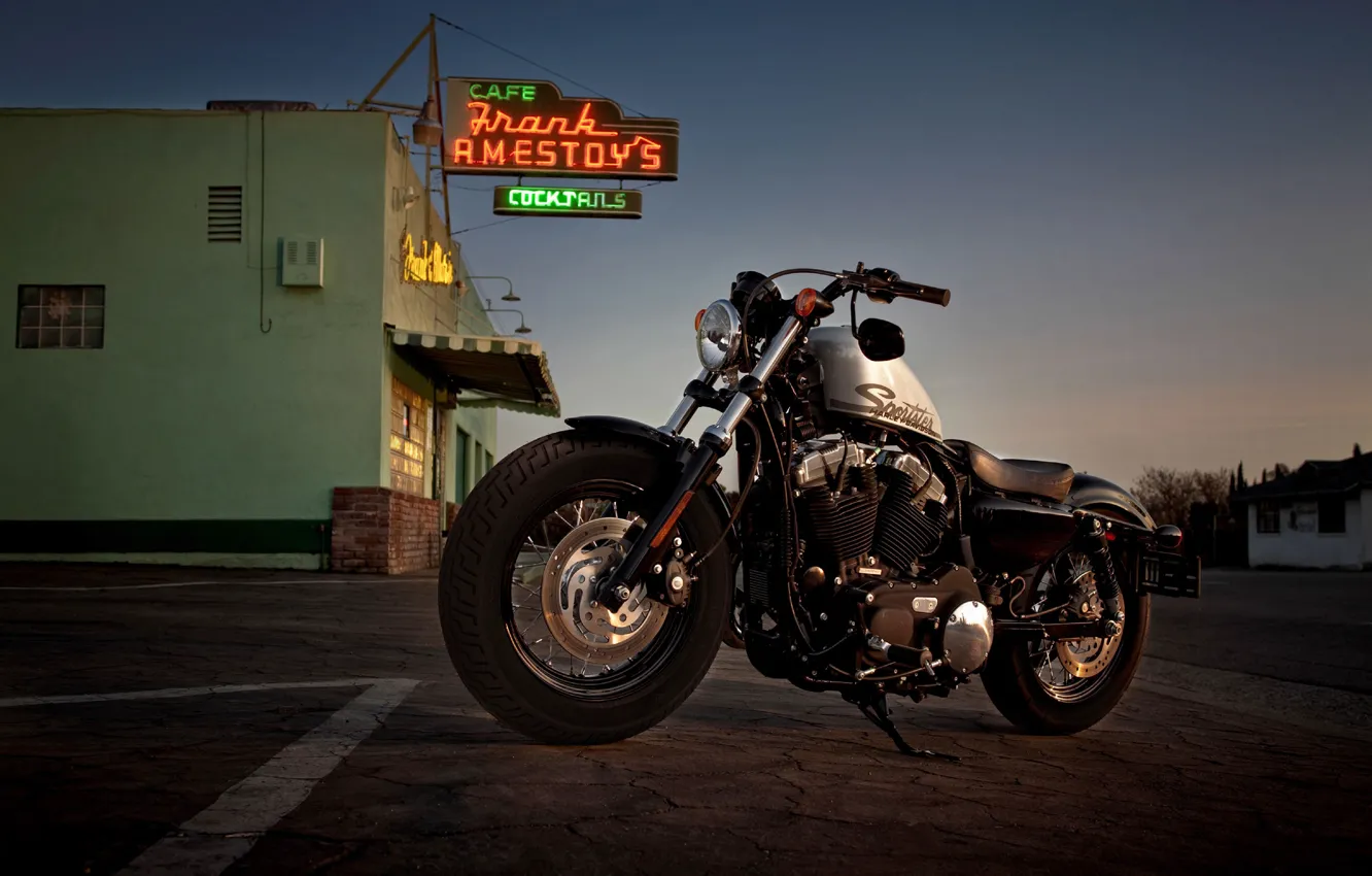 Photo wallpaper view, motorcycle, serious, tires, saddle, model, suspension, name