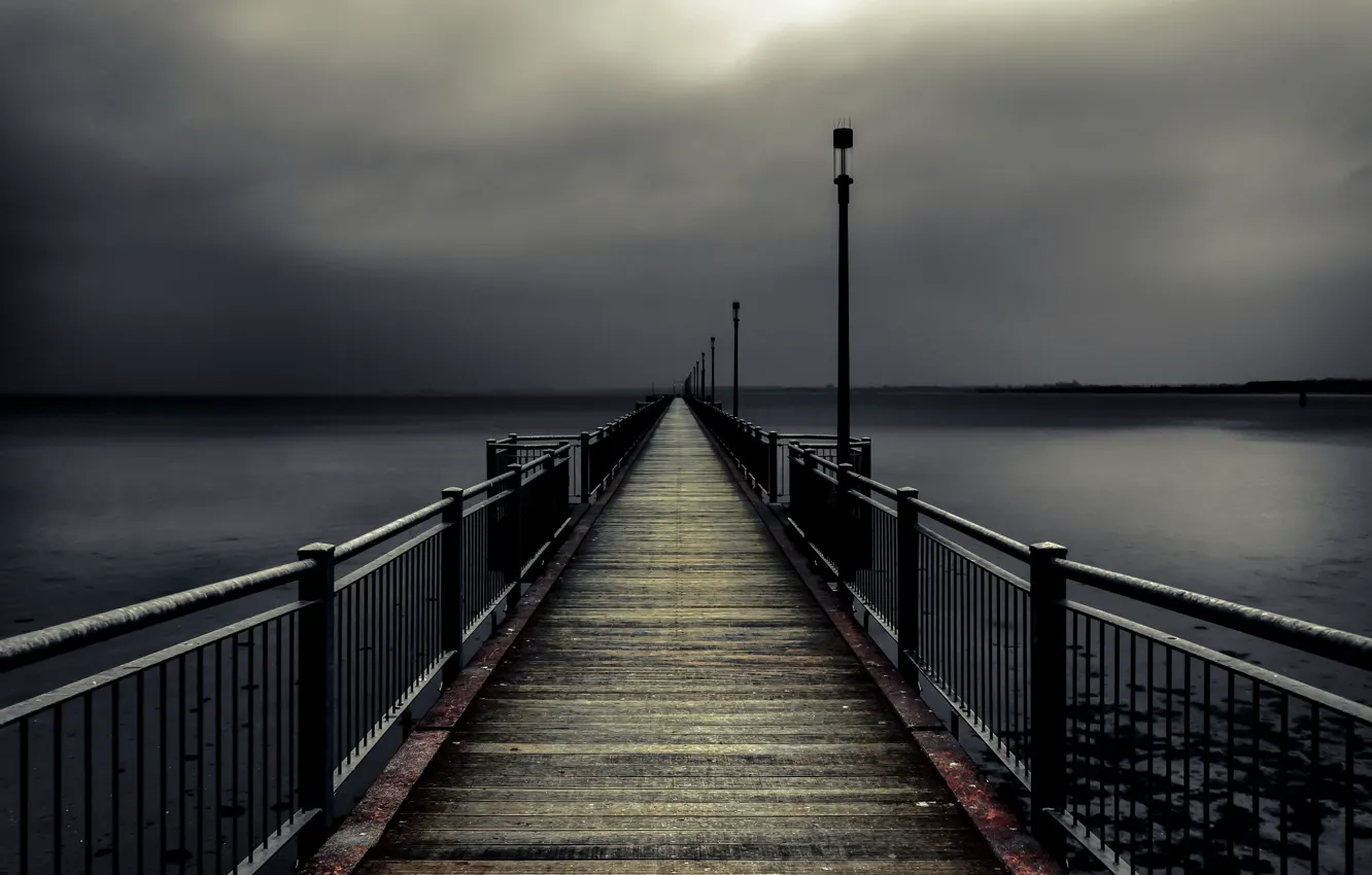 Photo wallpaper sea, night, bridge