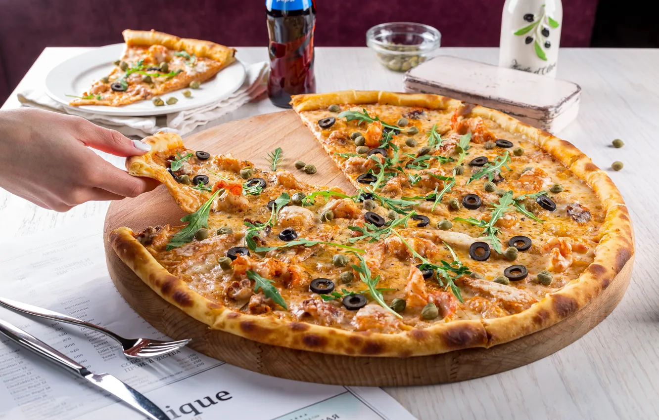 Photo wallpaper cheese, pizza, olives, cakes, filling