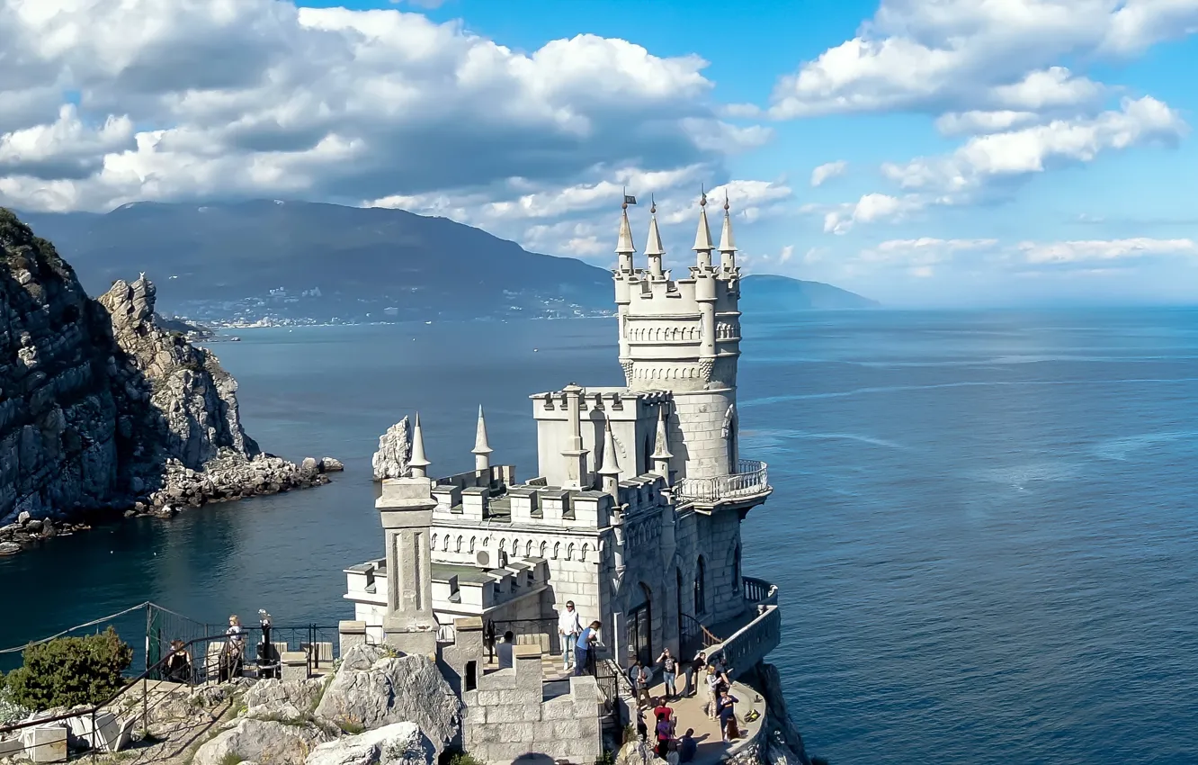 Photo wallpaper sea, landscape, clouds, nature, the city, castle, rocks, coast