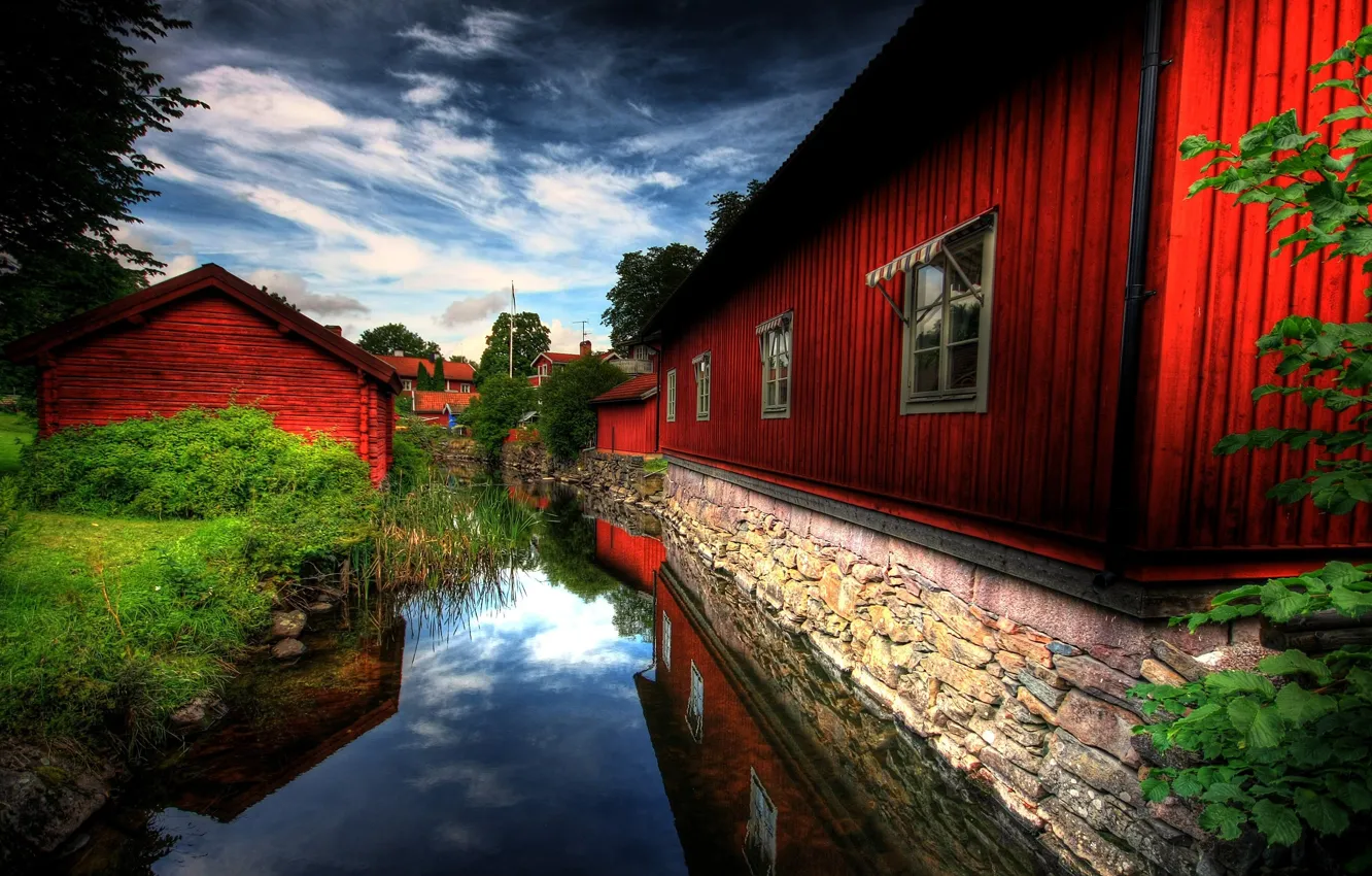 Photo wallpaper red, nature, river, home