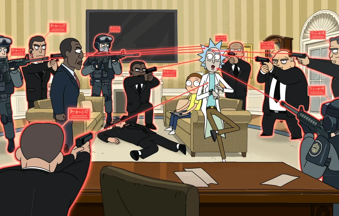 Photo wallpaper Weapons, President, the cartoon series, Guns, Cartoon, Cartoon, President, Rick and Morty