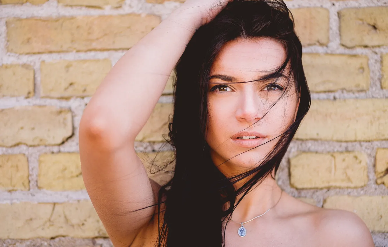 Photo wallpaper look, face, background, model, hair, hands, brunette, Roxana