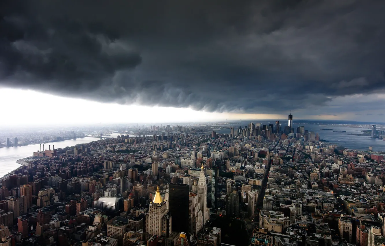 Photo wallpaper the sky, clouds, the city, home, USA, New York