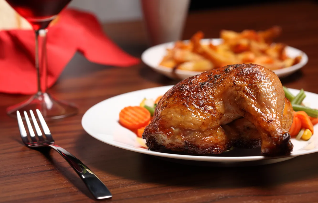 Photo wallpaper food, chicken, plate, legs, vegetables, fried