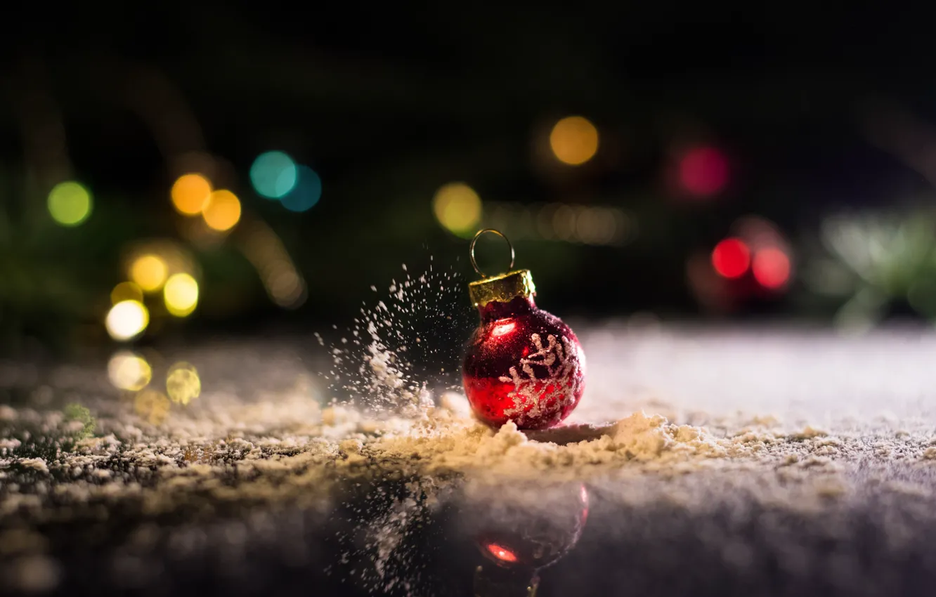 Photo wallpaper winter, light, snow, squirt, night, red, the dark background, holiday