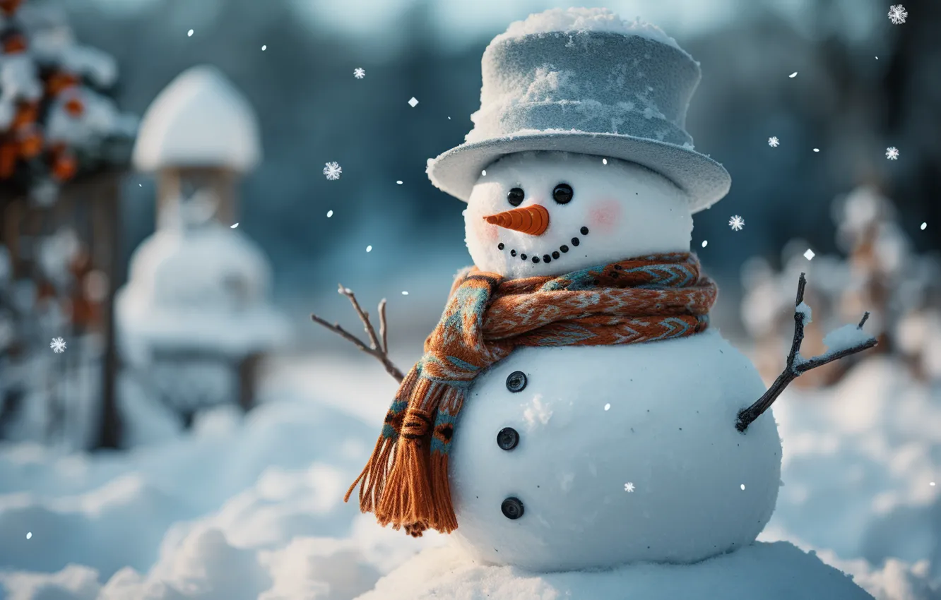 Photo wallpaper winter, snow, new year, Christmas, snowman, Christmas, night, winter