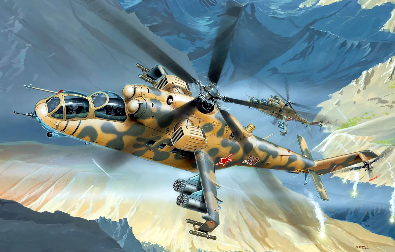 Photo wallpaper art, helicopter, combat, BBC, OKB, Russian, Mi-24, development