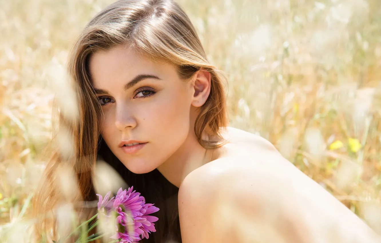 Photo wallpaper flowers, portrait, sexy girl, face, Amberleigh West