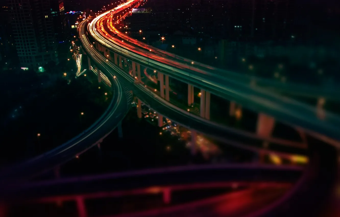 Photo wallpaper road, night, the city, lights