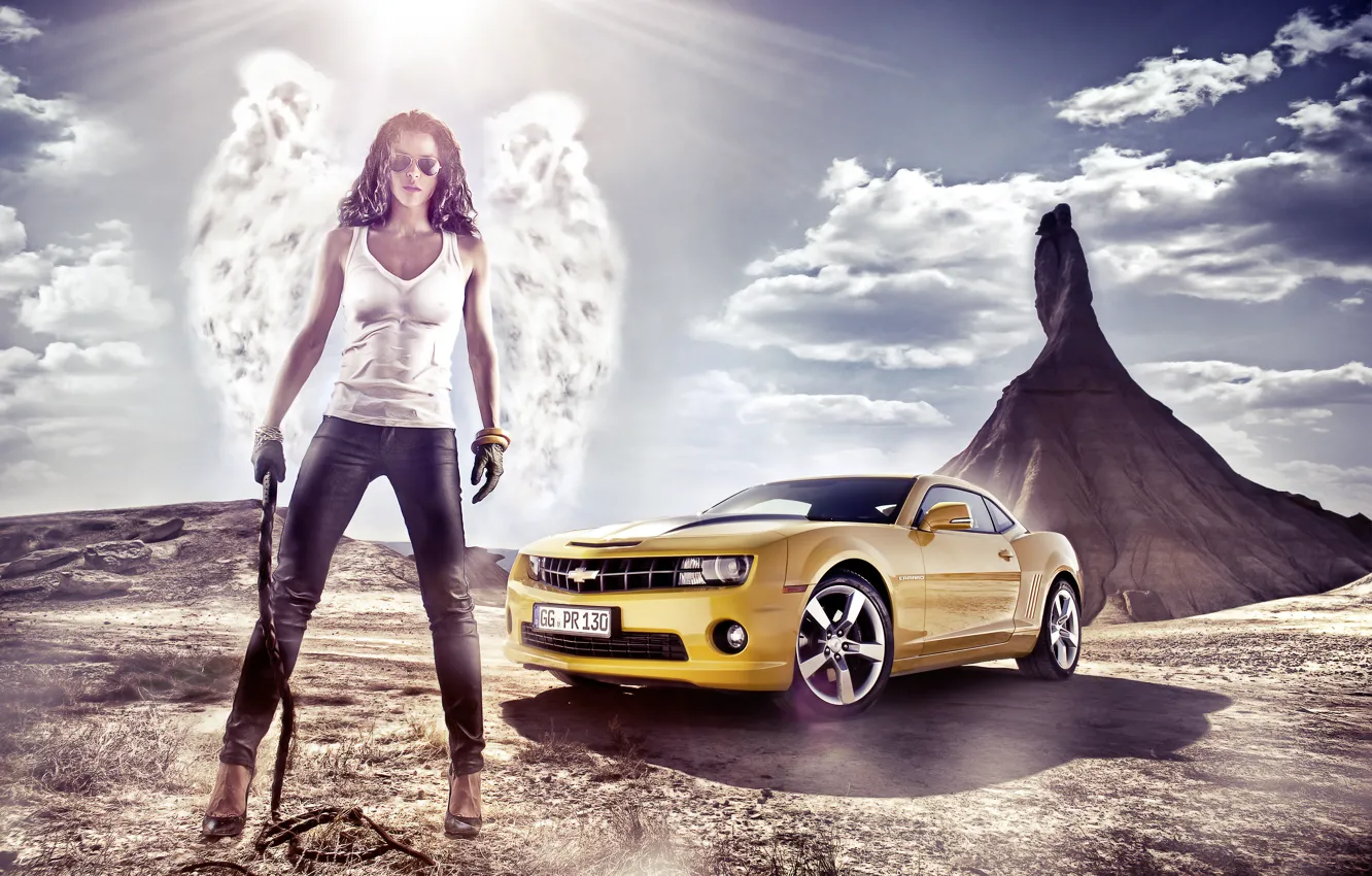 Photo wallpaper girl, landscape, nature, Wallpaper, mountain, wings, angel, Chevrolet