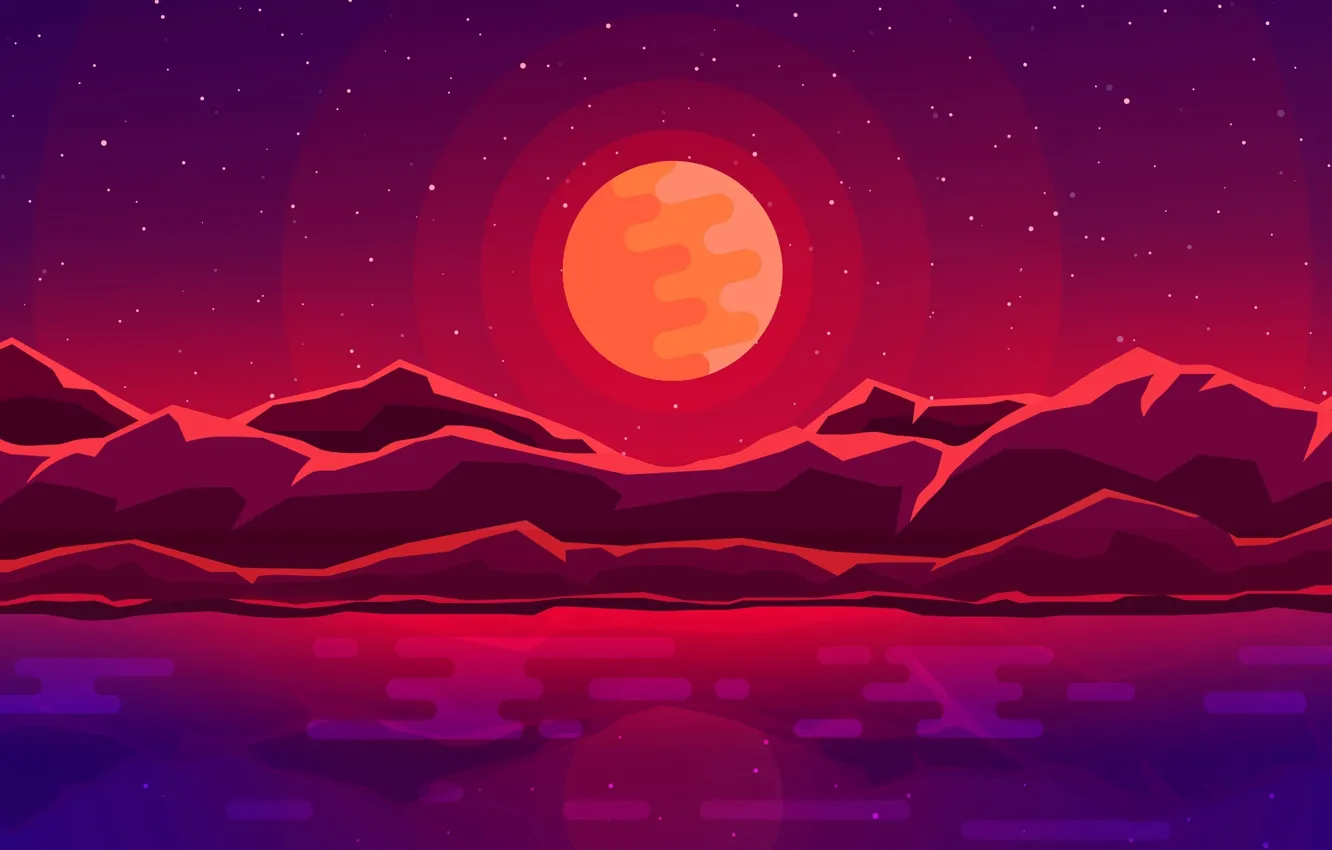 Photo wallpaper sea, mountains, the moon