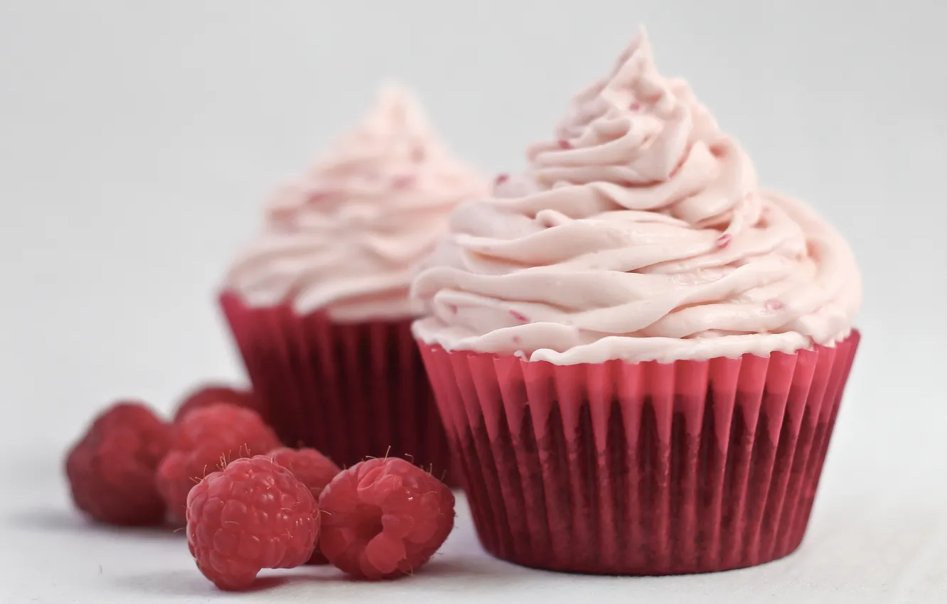 Photo wallpaper berries, raspberry, cream, cupcakes