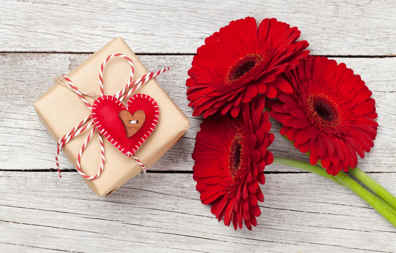 Photo wallpaper love, flowers, romance, heart, bouquet, love, gerbera, Valentine's day