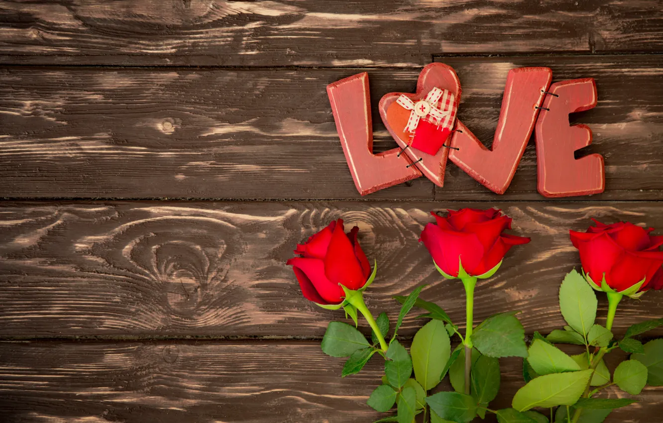 Photo wallpaper hearts, red, love, heart, wood, romantic, Valentine's Day, gift