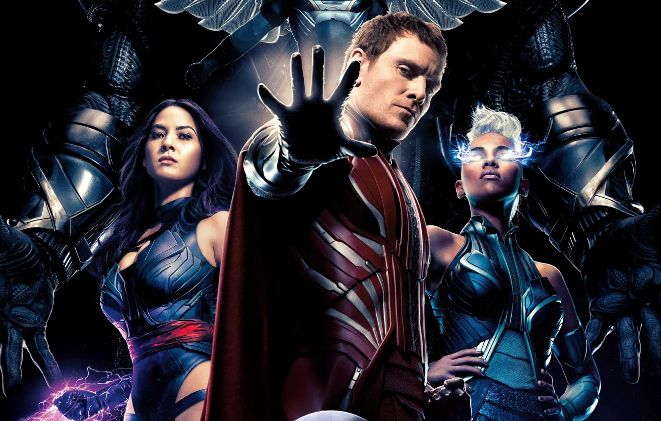 Photo wallpaper fiction, Olivia Munn, storm, poster, Magneto, Michael Fassbender, Michael Fassbender, Psylocke